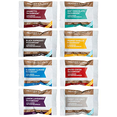 Heather's Choice Packaroon Sampler: Amaretto, Blueberry, Lemon Lavender, Sweet Coconut, Spiced Cocoa, Black Espresso, Orange Vanilla, Mint Chocolate, Allergen-Friendly Backpacking Treats (Pack of 8)