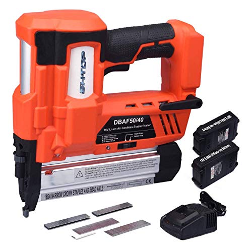 BHTOP Cordless Brad Nailer Stapler 2 in 1 18Ga Heavy Finish Nail Gun With 18Volt 2Ah Lithium-ion Rechargeable Battery(Charger and Carrying Case (2Batteries)