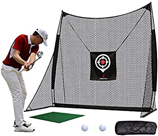 FRANKTECH Golf Net Golf Hitting Net for Backyard Driving Range Training Aids Practice Net Bundle with Chipping Hitting Target Carry Bag Practice Golfing Indoor (8.2' x 8.2' Net + Commercial Mat)