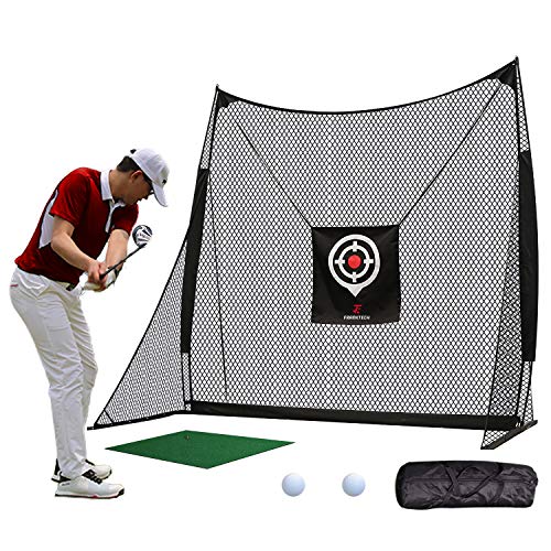 FRANKTECH Golf Net Golf Hitting Net for Backyard Driving Range Training Aids Practice Net Bundle with Chipping Hitting Target Carry Bag Practice Golfing Indoor (8.2' x 8.2' Net + Commercial Mat)