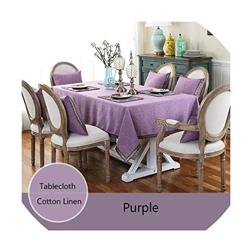 Small Oranges Nordic Simple Style Tablecloth Cotton Linen Table Cover Solid Color Rectangle/Square Table Cloth for Wedding/Party/Dinning Room,Purple,60x60cm Square