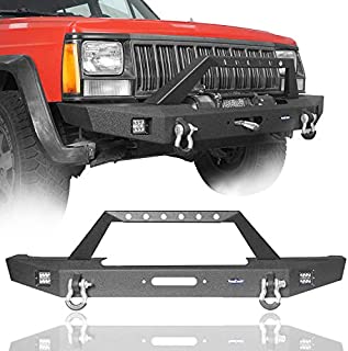 Front Bumper for Jeep Cherokee XJ 1984-2001 w/2 ×18W LED Spotlights & Winch Plate - Full Width Texture Black Grille Guard