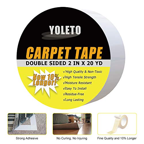 YOLETO Double Sided Carpet Tape for Area Rugs,Heavy Duty Sticky Adhesive Rug Gripper for Hardwood Floors,Outdoor Rugs,Pads,Mats,Stair Treads Non-Slip(2 Inch x 22 Yards)