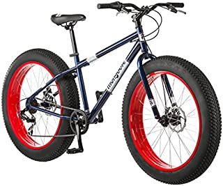 Mongoose Dolomite Mens Fat Tire Mountain Bike, 26-inch Wheels, 4-Inch Wide Knobby Tires, 7-Speed, Steel Frame, Front and Rear Brakes, Navy Blue