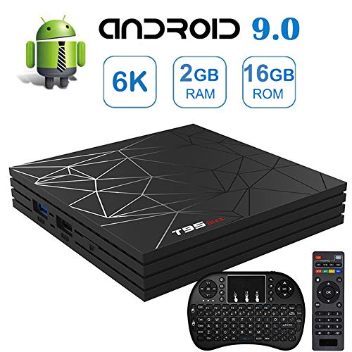 Android 9.0 TV Box,2019 Newest Android TV Boxes T95MAX with 2GB/16GB Quad-core Support 6K Full HD/H.265/WiFi 2.4GHz Smart tv Box with Wireless Mini Keyboard