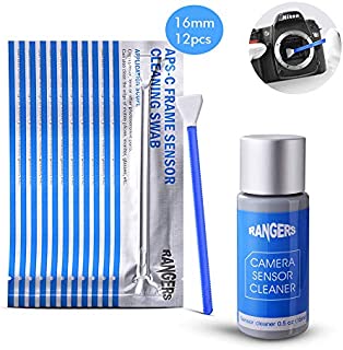 Rangers 12pcs Dry APS-C Sensor Cleaning Swab and 15ml Cleaner Solution for DSLR CCD CMOS Camera, Lens, Glasses. Vacuum Packaging, Lint-free Sterile Fabric