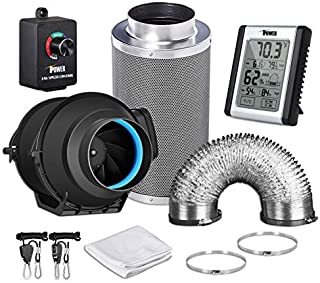 iPower GLFANXEXPSET4D8CHUMD 4 Inch 150 CFM Inline Carbon Filter 8 Feet Ducting with Fan Speed Controller and Temperature Humidity Monitor and Grow Tent Ventilation, 4