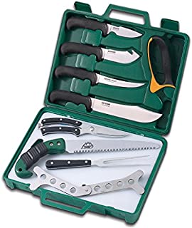 Outdoor Edge Game Processor Hunting Knives, Complete 12-Piece Deer Field Dressing Kit and Game Processing Butcher Knife Set, Full Tang Razor Sharp 420J2 Stainless Blades, Sturdy Hide-Side Case