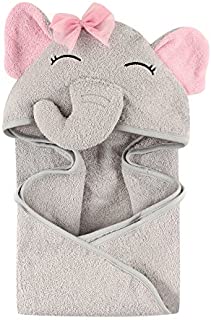 Hudson Baby Unisex Baby Cotton Animal Face Hooded Towel, Pretty Elephant, One Size