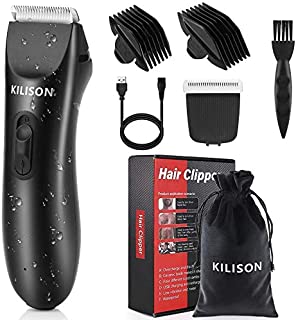 Kilison Groin Hair Trimmer for Men, Waterproof Wet/Dry Body Trimmer with 2 removable Ceramic Blade, Electric Beard Trimmer for Ultimate Male