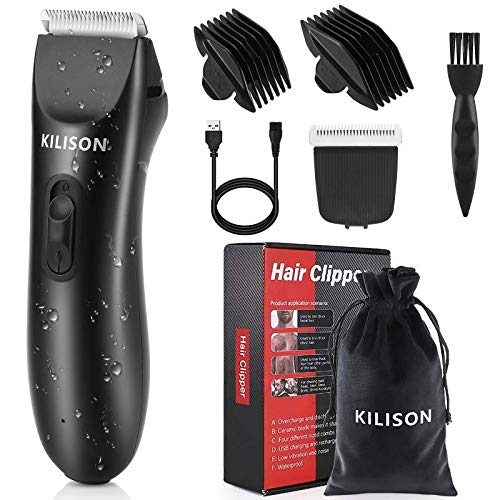 Kilison Groin Hair Trimmer for Men, Waterproof Wet/Dry Body Trimmer with 2 removable Ceramic Blade, Electric Beard Trimmer for Ultimate Male