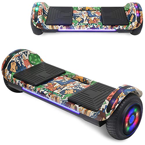 Longtime Kids 2020 Edition Hoverboard Self Balancing Scooter with LED Lights Flashing Wheels - UL Certified (Graffiti White)