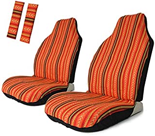 Copap 4pc Universal Orange Stripe Colorful Front Seat Cover Baja Bucket with Seat-Belt Pad Protect for Car, SUV & Truck (2 seat Covers+2 seat Belt Covers)