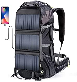 External Frame Hiking Backpack 68L with 20 Watts Solar Charger Panel