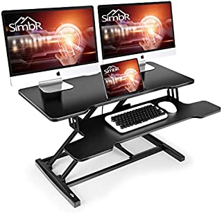 SIMBR Standing Desk Converter 36 Inch Computer Desk for Home Office Sit to Stand Desk Height Adjustable Gas Spring Desk Riser Stand up Desk Workstation with Keyboard Tray