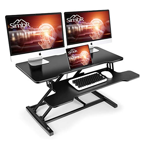 SIMBR Standing Desk Converter 36 Inch Computer Desk for Home Office Sit to Stand Desk Height Adjustable Gas Spring Desk Riser Stand up Desk Workstation with Keyboard Tray