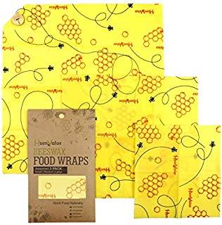 HomValor Beeswax Wraps-Set of 3 Reusable Bees Wax Food Wraps, Zero Waste Sustainable Storage for Sandwich, Cheese, Fruit, Bread, Snacks | Eco Friendly Alternative to Plastic Bags, Cling Wrap