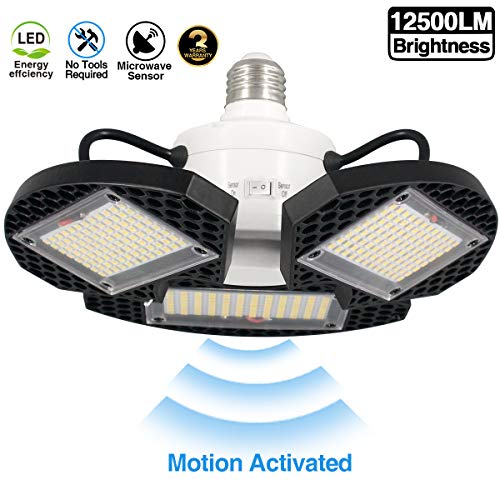 LED Garage Lights Motion Activated,100W Deformable LED Garage Ceiling Lights12500 LM CRI 80 Led Shop Lights for Garage, led Garage Light Motion Sensor Garage Lights with 3 Adjustable Panels100W1PK