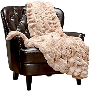 Chanasya Ruched Royal Faux Fur Throw Blanket - (50x65 Inches) Beige