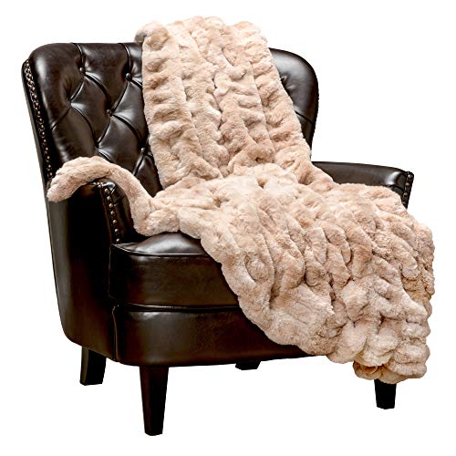 Chanasya Ruched Royal Faux Fur Throw Blanket - (50x65 Inches) Beige