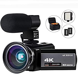 Video Camera 4K Camcorder Digital FHD WiFi Vlogging Cameras Recorder with Microphone for YouTube 48MP 16X Digital Zoom, 3.0 Inch Touch Screen, Wide Angle Lens, Night Vision, LED Light, Travel Bag