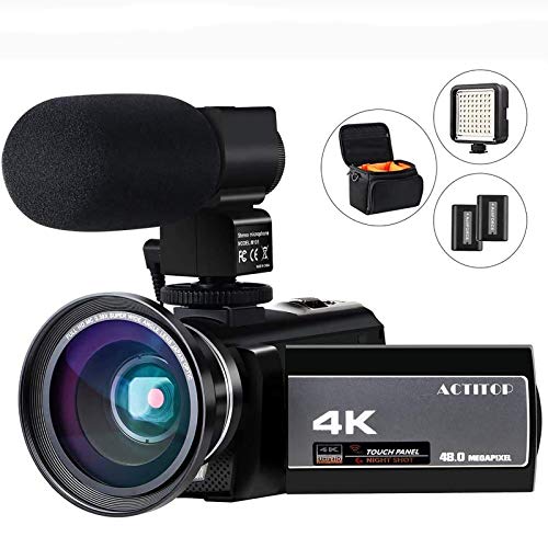 Video Camera 4K Camcorder Digital FHD WiFi Vlogging Cameras Recorder with Microphone for YouTube 48MP 16X Digital Zoom, 3.0 Inch Touch Screen, Wide Angle Lens, Night Vision, LED Light, Travel Bag