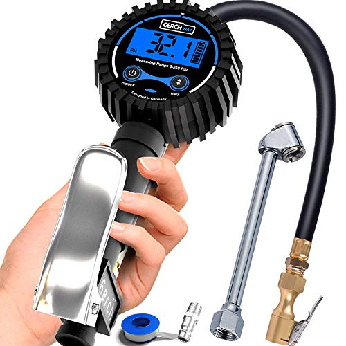 Digital Tire Inflator with Pressure Gauge and Longer Hose, Air Chuck with Gauge for Air Compressor - 200PSI