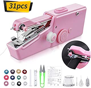 Jeteven Handheld Sewing Machine - Mini Cordless Portable Electric Sewing Machine-Cordless Small Handy Stitch Handheld Sewing Machine for Fabric Clothing Kids Cloth Pet Clothes (Pink)