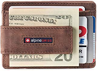 Alpine Swiss Harper Mens RFID Slim Front Pocket Wallet Magnetic Money Clip ID Card Holder Leather Distressed Brown