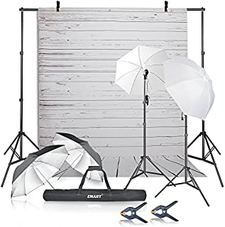 Emart Photography Umbrellas Continuous Lighting Kit, 400W 5500K, 10ft Backdrop Support System with Vinyl Plastic White Wood Floor Background Screen for Photo Video Studio Shooting