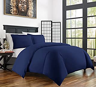 Zen Bamboo Ultra Soft 3-Piece Rayon Derived From Bamboo Duvet Cover Set - Hypoallergenic and Wrinkle Resistant - Twin/Twin XL - Navy Blue