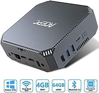 AK2 Mini PC Intel Celeron J3455,4K HD Graphics Windows 10 Mini Desktop Computer,4GB DDR3/64GB eMMC,Gigabit Ethernet,Dual Band Wi-Fi,Bluetooth 4.2