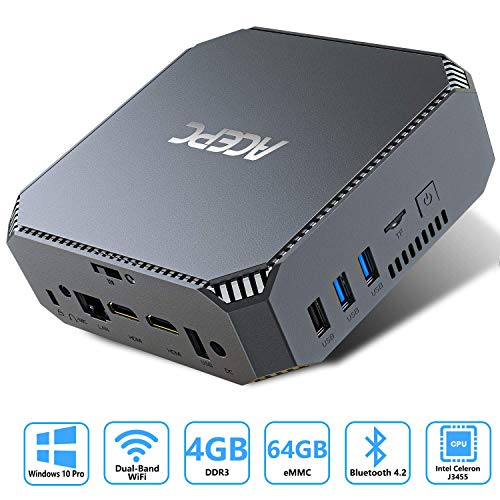 AK2 Mini PC Intel Celeron J3455,4K HD Graphics Windows 10 Mini Desktop Computer,4GB DDR3/64GB eMMC,Gigabit Ethernet,Dual Band Wi-Fi,Bluetooth 4.2