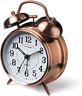 Peakeep 4 inches Twin Bell Loud Alarm Clock for Heavy Sleepers (Red-Brown)