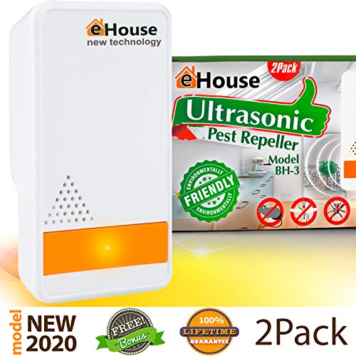 BH-3 Ultrasonic Pest Repeller - (2 Pack) Electronic Plug in Best Repellent - Pest Control - Get Rid of - Rodents Squirrels Mice Rats Insects - Roaches Spiders Fleas Bed Bugs Flies Ants Fruit Fly!