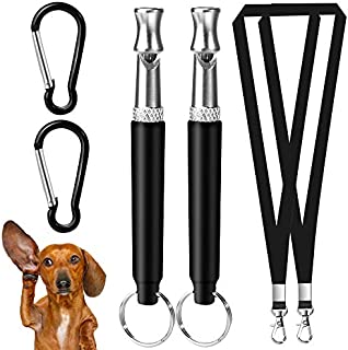 Hicdaw 2 Sets Dog Whistle for Training to Stop Barking, Professional Adjustable Pitch Ultrasonic Dog Training Tool Silent Bark Control Dog Whistles with Keyring and Lanyard