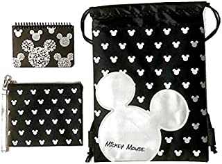 Disney Mickey Mouse Glow in the Dark Drawstring Backpack Plus Autograph Book with Purse - Set of 3 Silver (Star Head)