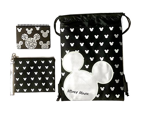 Disney Mickey Mouse Glow in the Dark Drawstring Backpack Plus Autograph Book with Purse - Set of 3 Silver (Star Head)