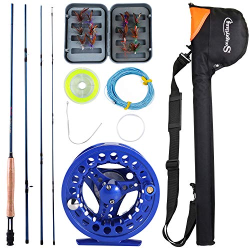 Sougayilang Saltwater Freshwater Fly Fishing Rod with Reel Combo Kit-Blue