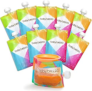 Baby Brezza Reusable Baby Food Storage Pouches, 10 Pack 7oz - Make Organic Food Puree for Kids or Toddlers and Store in Refillable Squeeze Pouches, Bulk Set is Freezer Safe & Washable