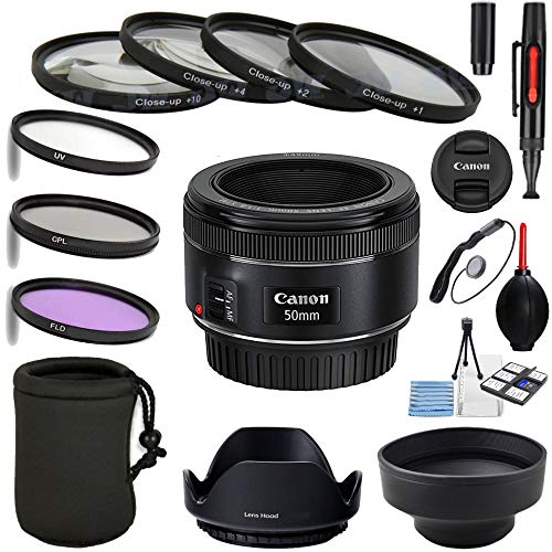 Canon EF 50mm f/1.8 STM Lens with UV, CPL, FLD + Close up kit 1,2,4,10 + Tulip Hood + Collapsible Hood+ Lens Pen + dust Blower + Lens Cap + Starter kit