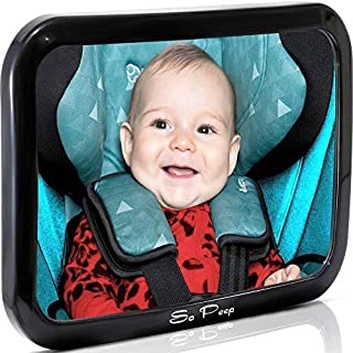 Shatterproof Baby Backseat Mirror for Car - View Infant in Rear Facing Car Seat - Newborn Safety with Secure Crash Tested Headrest Double-Strap - Essential Car Seat Accessories