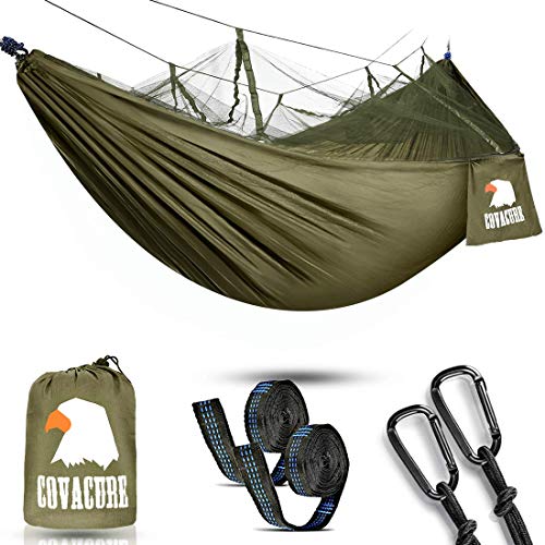 Camping Hammock with Net - Lightweight COVACURE Double Hammock, Portable Hammocks for Indoor, Outdoor, Hiking, Camping, Backpacking, Travel, Backyard, Beach