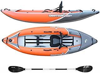 Driftsun Rover 120 Inflatable White-Water Kayak with High Pressure Floor and EVA Padded Seats with High Back Support, Includes Action Cam Mount, Aluminum Paddles, Pump and More