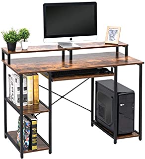 TOPSKY Computer Desk with Storage Shelves/Keyboard Tray/Monitor Stand Study Table for Home Office (Industrial/Rustic Brown)