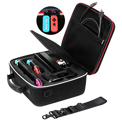 Rayvol Deluxe Carrying Case for Nintendo Switch, Travel Case with Rubberized Handle and Shoulder Strap, Fit Complete Switch System + Pro Controller + Poke Ball Plus