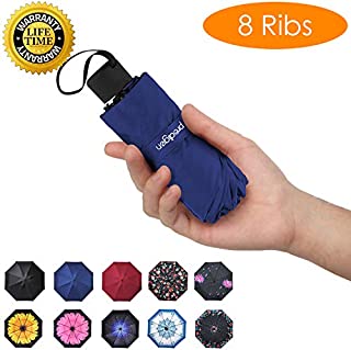 Prodigen Travel Mini Umbrella Windproof UV Folding Compact Umbrella Portable Lightweight Sun & Rain Umbrellas for Women and Men (Blue)