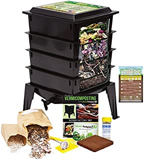 Worm Factory 360 Worm Composting Bin + Bonus What Can Red Wigglers Eat? Infographic Refrigerator Magnet (Black) - Vermicomposting Container System - Live Worm Farm Starter Kit for Kids & Adults