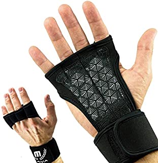 Mava Sports Workout Gloves with Wrist Wraps Support and Full Palm Silicone Padding - Perfect for Weight Lifting,Cross Training, Pull Ups, WOD and Powerlifting for Men and Women (Black, Large)