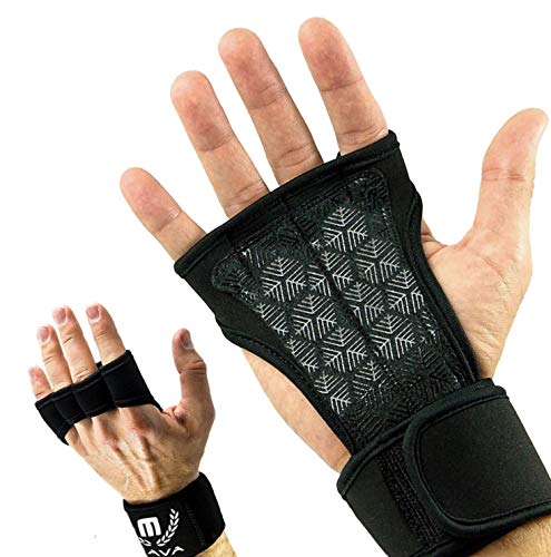 Mava Sports Workout Gloves with Wrist Wraps Support and Full Palm Silicone Padding - Perfect for Weight Lifting,Cross Training, Pull Ups, WOD and Powerlifting for Men and Women (Black, Large)